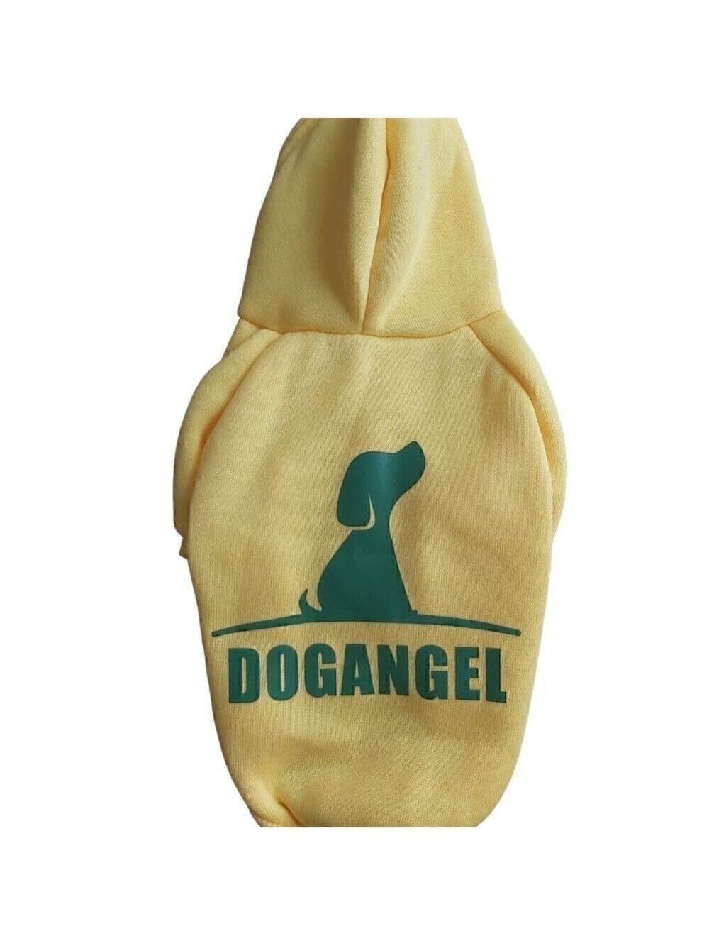SMALL Yellow "DOGANGEL" Dog Shirt Hoodie With Green Stripes On the Front Legs